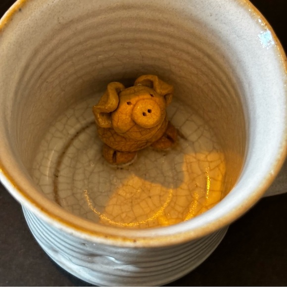 Hand Crafted Studio Art Pottery Mug with Critter Pig Inside Rustic Signed - Picture 6 of 10